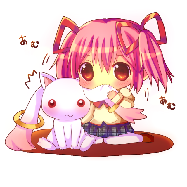 kaname madoka and kyubey (mahou shoujo madoka magica) drawn by chocolat_(momoiro_piano)