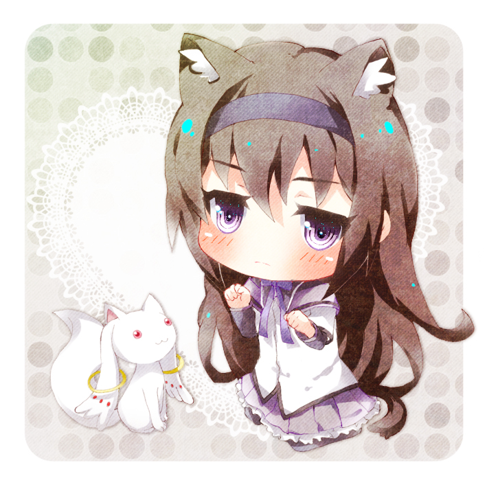 akemi homura and kyubey (mahou shoujo madoka magica) drawn by tottsuan
