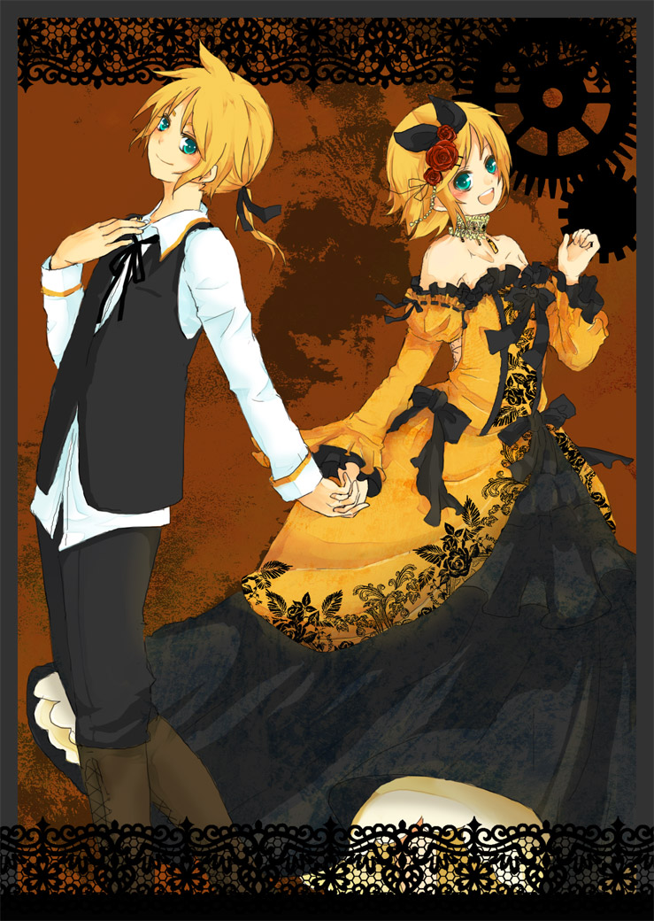 kagamine rin, kagamine len, riliane lucifen d'autriche, and allen avadonia (vocaloid and 2 more) drawn by mikanniro