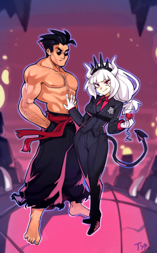 lucifer, helltaker, and mishima heihachi (helltaker and 1 more) drawn by optionaltypo