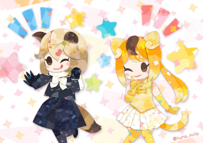 golden snub-nosed monkey and tanuki (kemono friends) drawn by kikuchi_milo