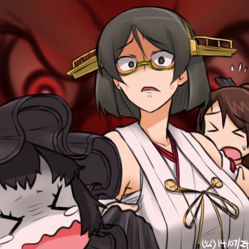 kirishima, shikinami, and isolated island oni (kantai collection) drawn by hamu_koutarou