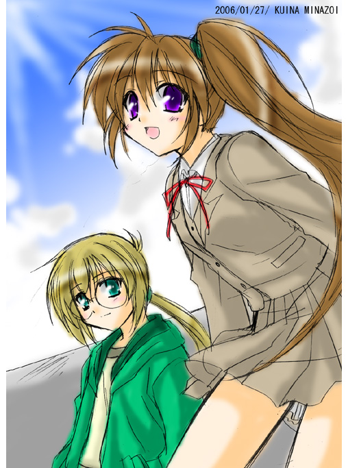 takamachi nanoha and yuuno scrya (lyrical nanoha and 2 more) drawn by minazoi_kuina
