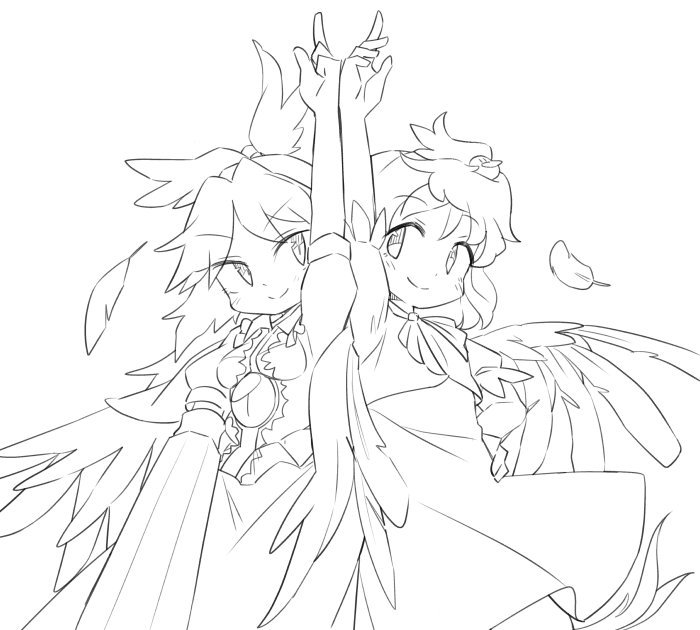 reiuji utsuho and niwatari kutaka (touhou) drawn by ini_(inunabe00)