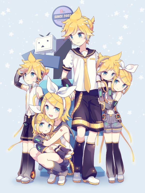 kagamine rin, kagamine len, and terebi-chan (vocaloid and 1 more) drawn by akiyoshi_(tama-pete)