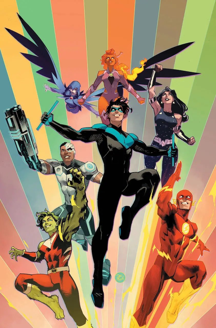 raven, starfire, dick grayson, beast boy, nightwing, and 5 more (dc comics and 1 more) drawn by dan_mora