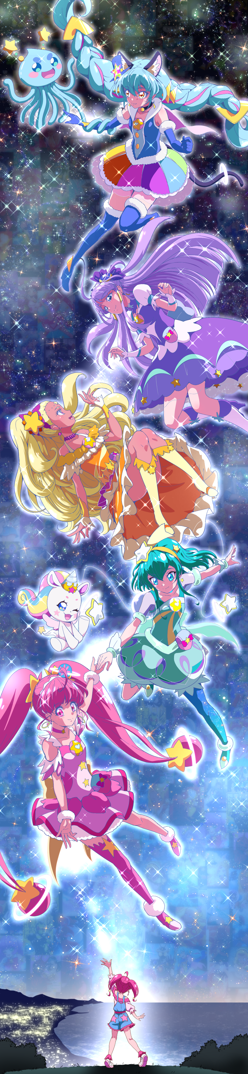 hagoromo lala, hoshina hikaru, yuni, kaguya madoka, cure milky, and 7 more (precure and 1 more) drawn by tj-type1