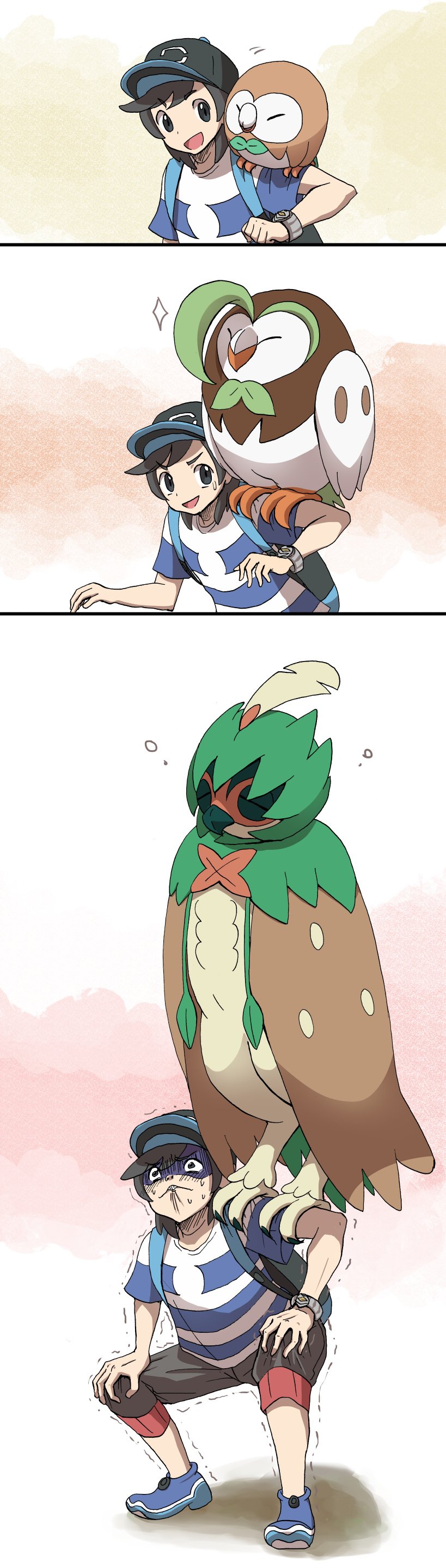 rowlet, elio, decidueye, and dartrix (pokemon and 1 more) drawn by ninjinkingyo