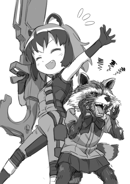 common raccoon and rocket raccoon (kemono friends and 3 more) drawn by kinosuke_(sositeimanoga)