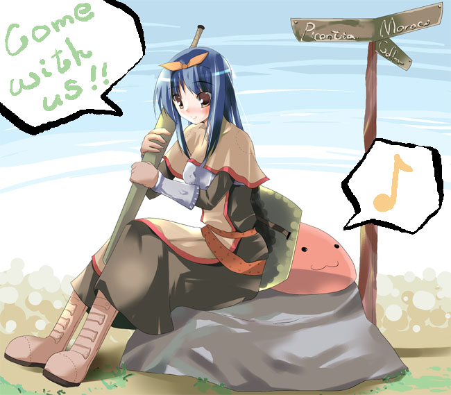 poring and swordsman (ragnarok online) drawn by shigen