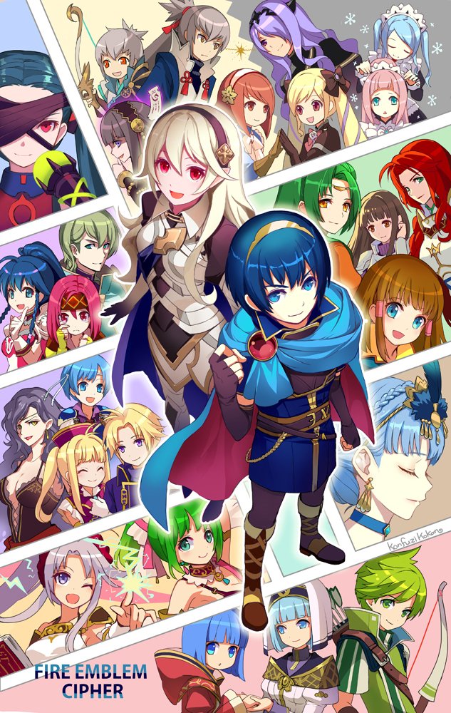 female corrin, camilla, marianne von edmund, marth, elise, and 22 more (fire emblem and 16 more) drawn by konfuzikokon