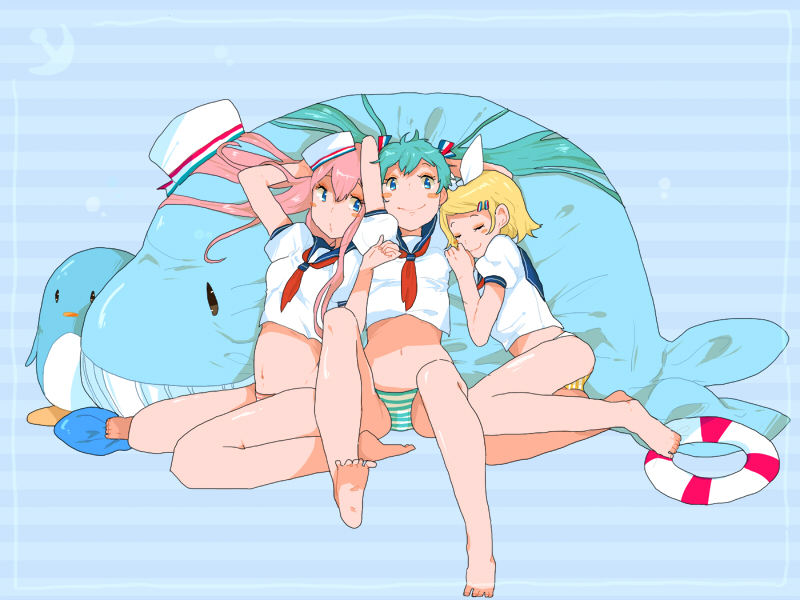 hatsune miku, kagamine rin, and megurine luka (vocaloid) drawn by asuta_(syunsn)