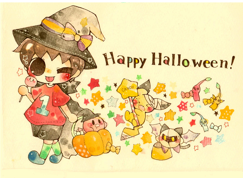 pikachu, kirby, meta knight, red pikmin, yellow pikmin, and 2 more (pokemon and 4 more) drawn by yukichi_0611
