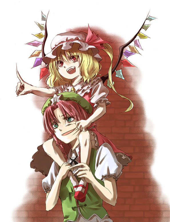 flandre scarlet and hong meiling (touhou) drawn by shippori