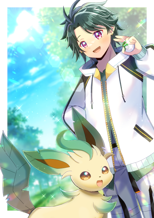 leafeon and rokusho chigusa (pokemon and 1 more) drawn by kou_hiyoyo