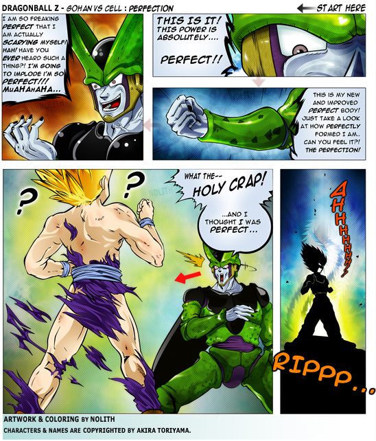 son gohan, cell, and perfect cell (dragon ball and 1 more) drawn by nolithirus