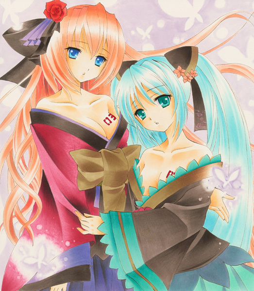 hatsune miku and megurine luka (vocaloid and 2 more) drawn by chinako