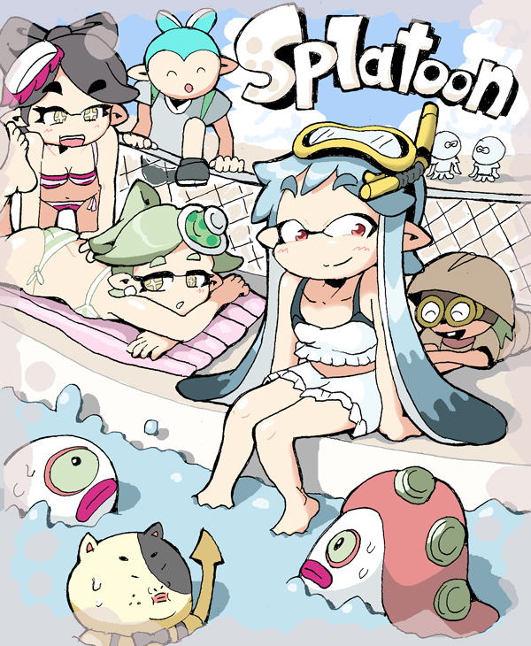 inkling player character, inkling girl, callie, marie, inkling boy, and 6 more (splatoon and 1 more) drawn by kabu_(p)