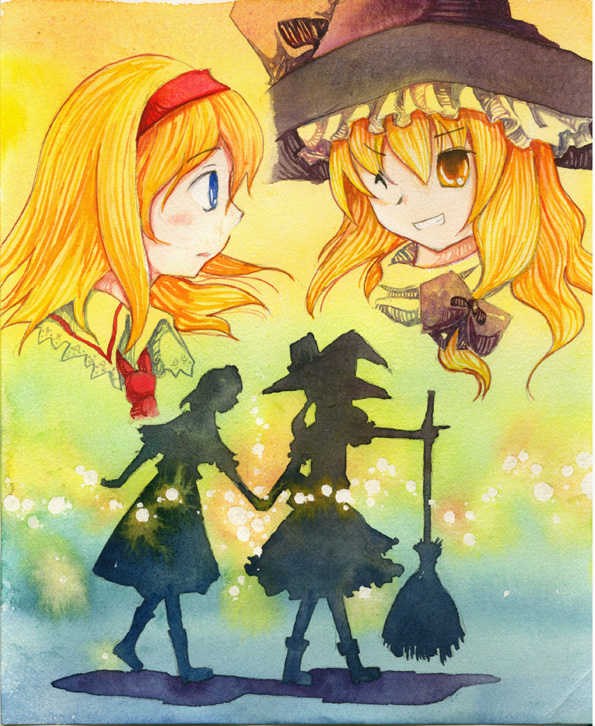 kirisame marisa and alice margatroid (touhou) drawn by shiroaisa