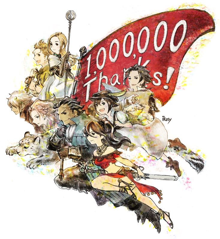 therion, tressa colzione, ophilia clement, primrose azelhart, cyrus albright, and 4 more (octopath traveler and 1 more) drawn by ikusy