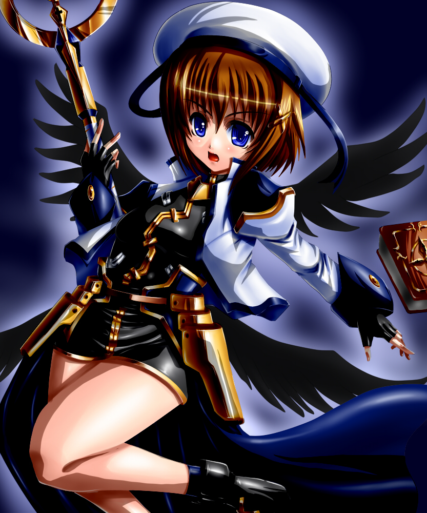 yagami hayate, schwertkreuz, and tome of the night sky (lyrical nanoha and 2 more) drawn by gao_(naodayo)