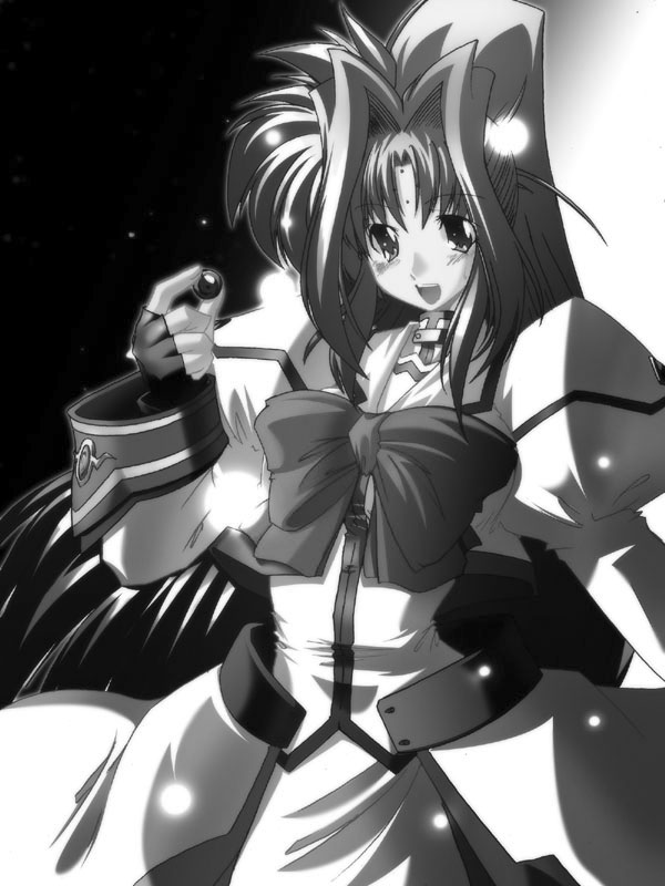 takamachi nanoha, raising heart, and lindy harlaown (lyrical nanoha and 3 more) drawn by 45acp