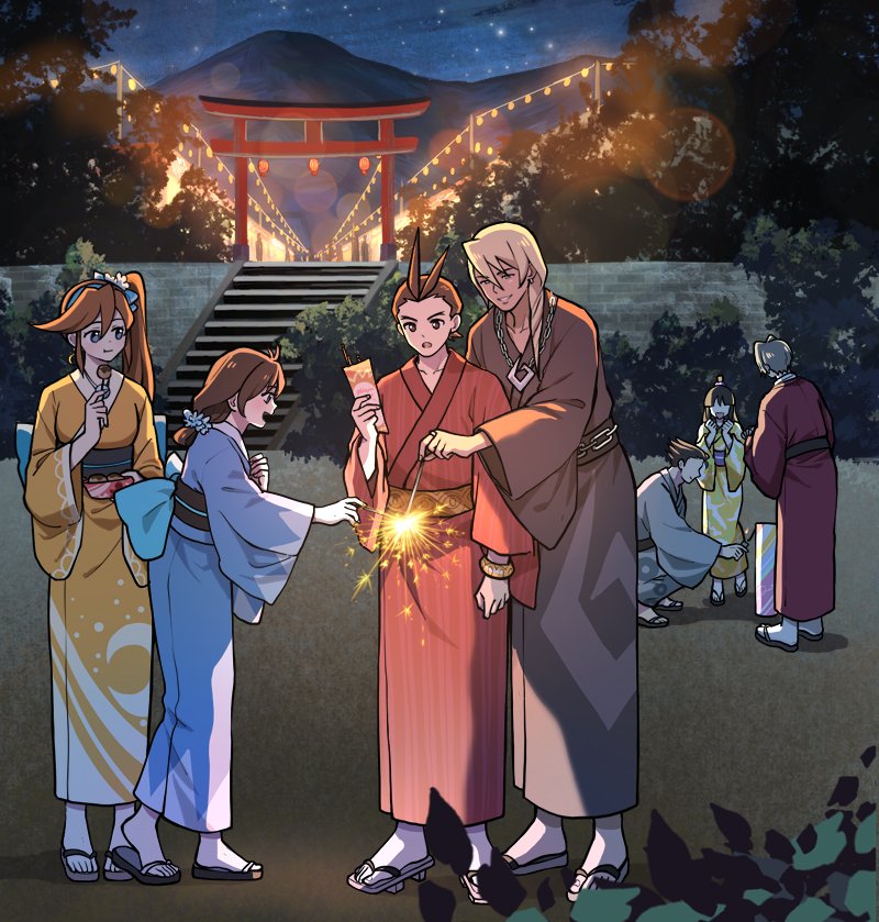 phoenix wright, miles edgeworth, maya fey, apollo justice, trucy wright, and 2 more (ace attorney) drawn by senki_xl