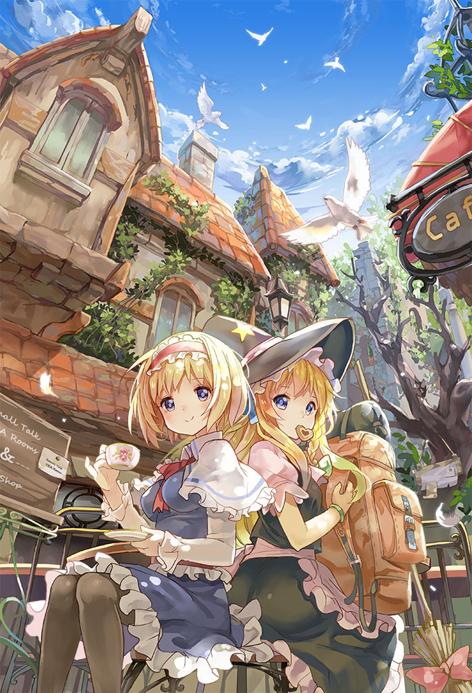 kirisame marisa and alice margatroid (touhou and 1 more) drawn by 77gl