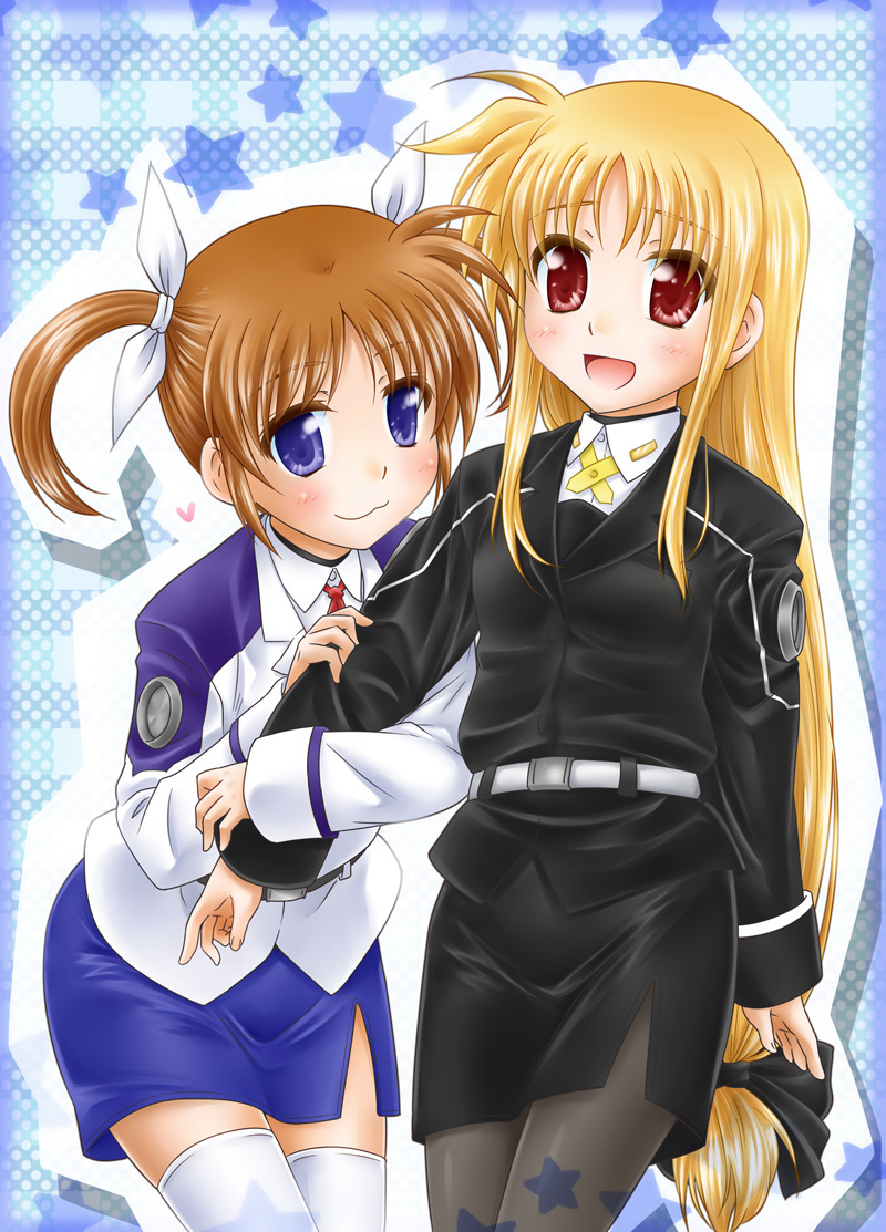 fate testarossa and takamachi nanoha (lyrical nanoha and 3 more) drawn by shinozuki_takumi