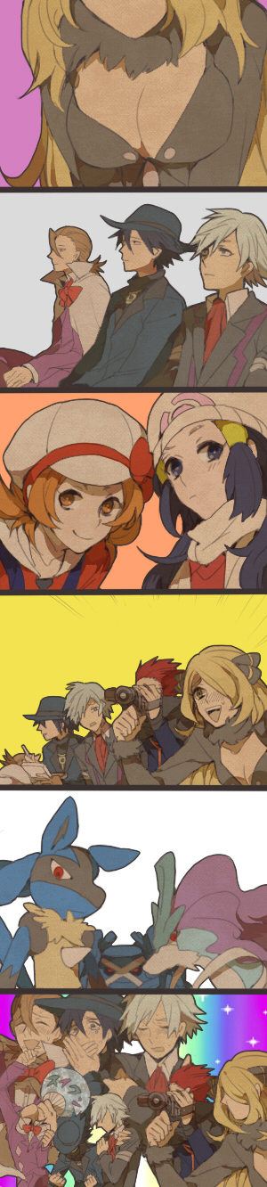 dawn, cynthia, lucario, lyra, steven stone, and 5 more (pokemon and 3 more) drawn by tororo-to-konbu