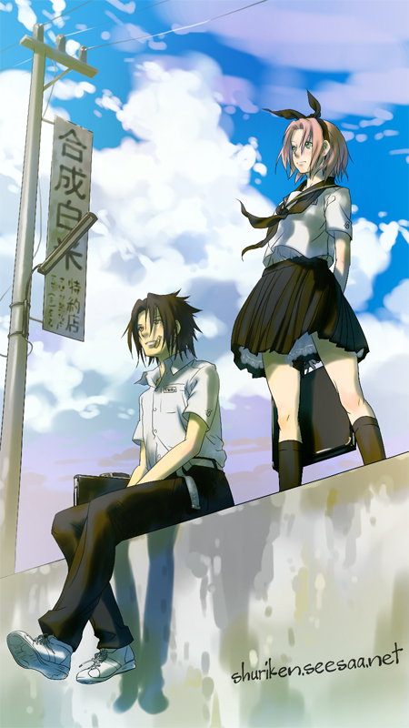 haruno sakura and uchiha sasuke (naruto) drawn by @_(shuriken_fighter)