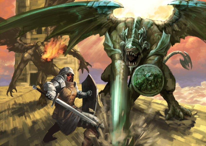 chosen undead and belfry gargoyle (dark souls and 1 more) drawn by shigumo_(shigeru)