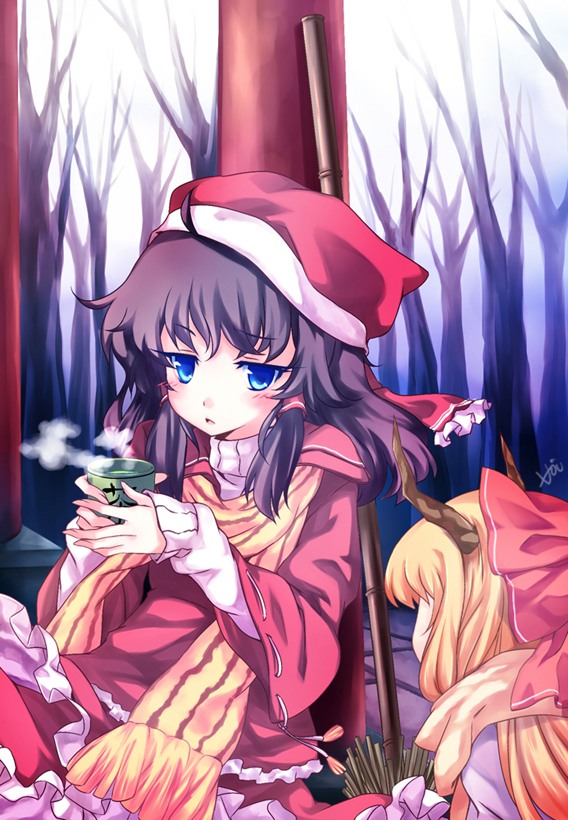 hakurei reimu and ibuki suika (touhou) drawn by vinashyra