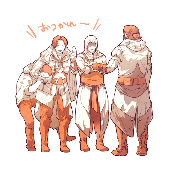 ezio auditore da firenze, altair ibn la-ahad, connor kenway, and desmond miles (assassin's creed ii and 2 more) drawn by yoshioka_(haco)