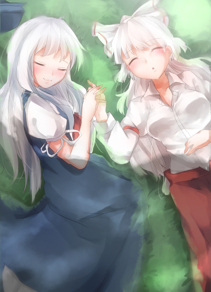 fujiwara no mokou and kamishirasawa keine (touhou) drawn by shiromoru_(yozakura_rety)