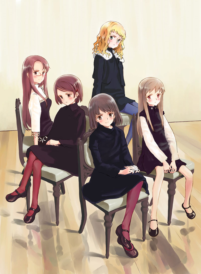 akanegi atsuko, shiraishi karin, asahina kyouko, kitano suomi, and harada akari (kita e) drawn by mocha_(snowflake)