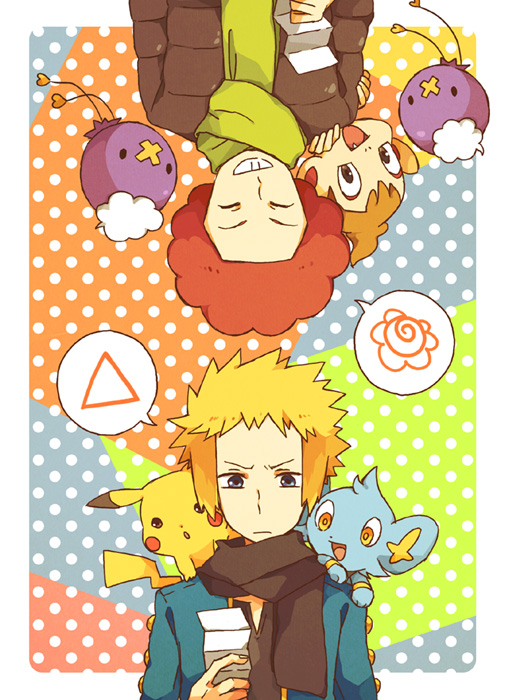 pikachu, drifloon, chimchar, shinx, volkner, and 1 more (pokemon and 1 more) drawn by aloe28