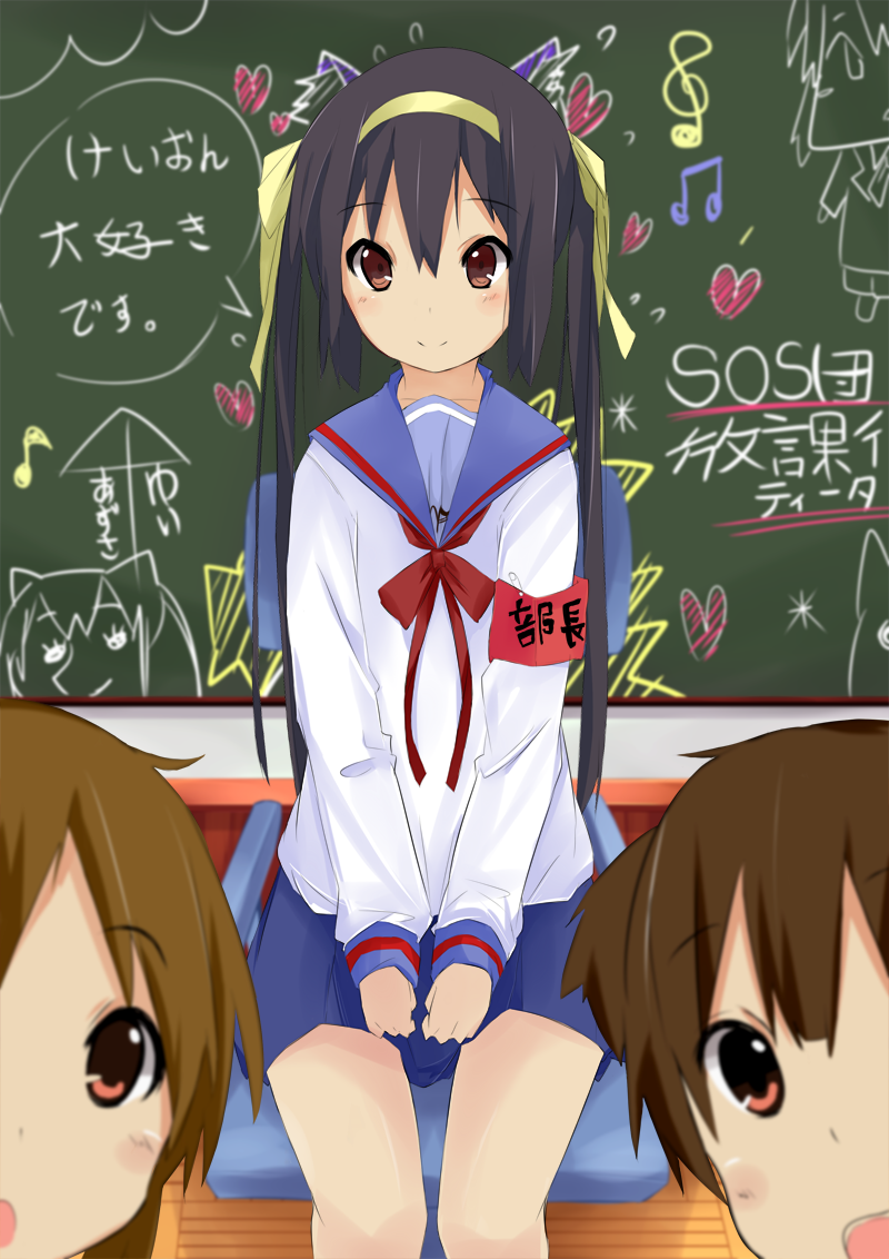 suzumiya haruhi, nakano azusa, hirasawa ui, and suzuki jun (k-on! and 2 more) drawn by kokumu