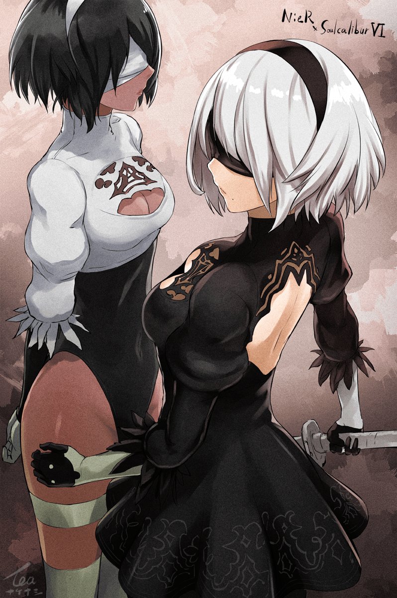 2b and 2p (nier and 3 more) drawn by tea_(nakenashi)