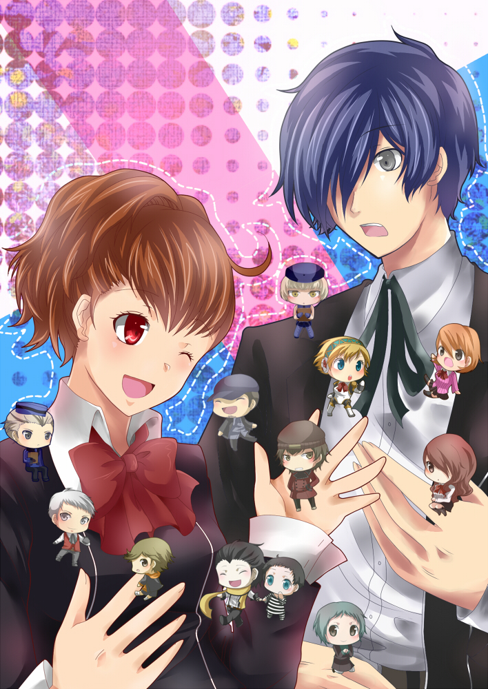 yuuki makoto, aigis, shiomi kotone, takeba yukari, kirijou mitsuru, and 9 more (persona and 2 more) drawn by kazanami