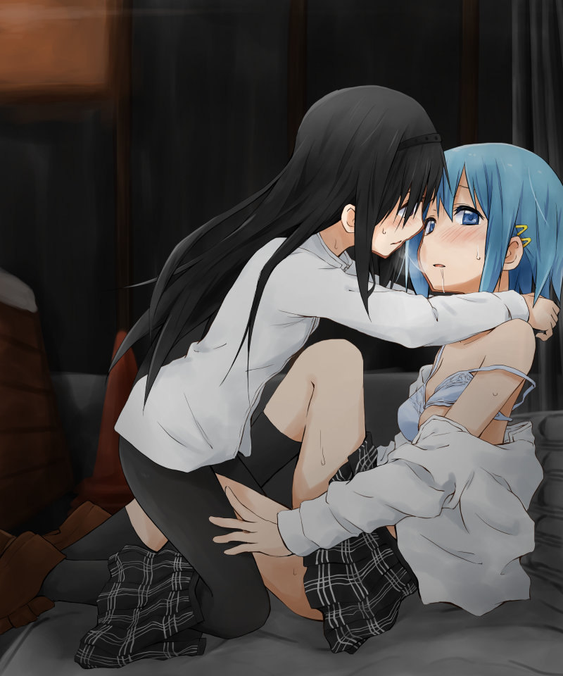 akemi homura and miki sayaka (mahou shoujo madoka magica) drawn by kagiana