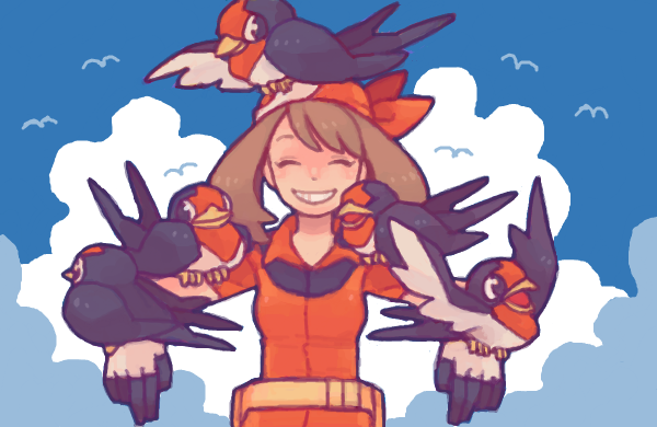 may and taillow (pokemon and 1 more) drawn by ikra_(katacoly)
