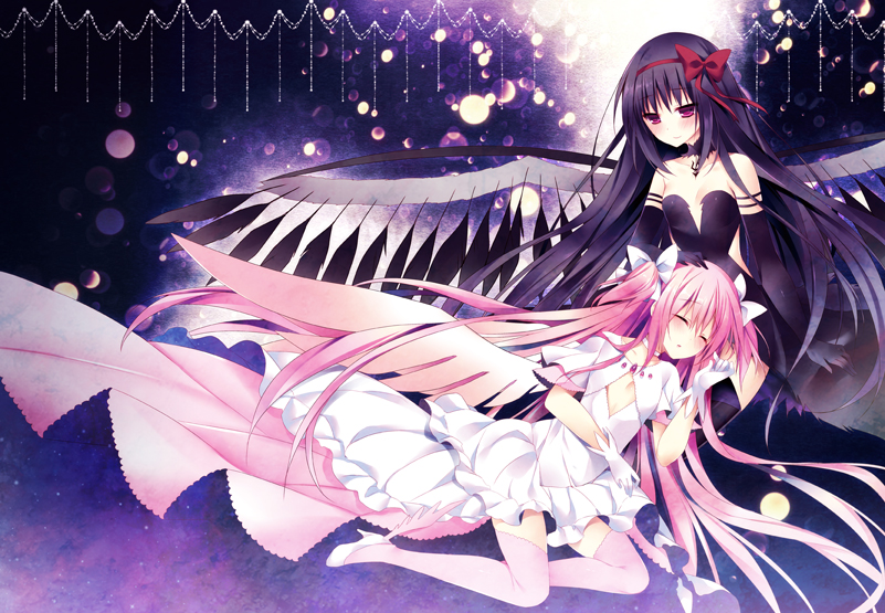 akemi homura, kaname madoka, ultimate madoka, and akuma homura (mahou shoujo madoka magica and 1 more) drawn by sorai_shin'ya