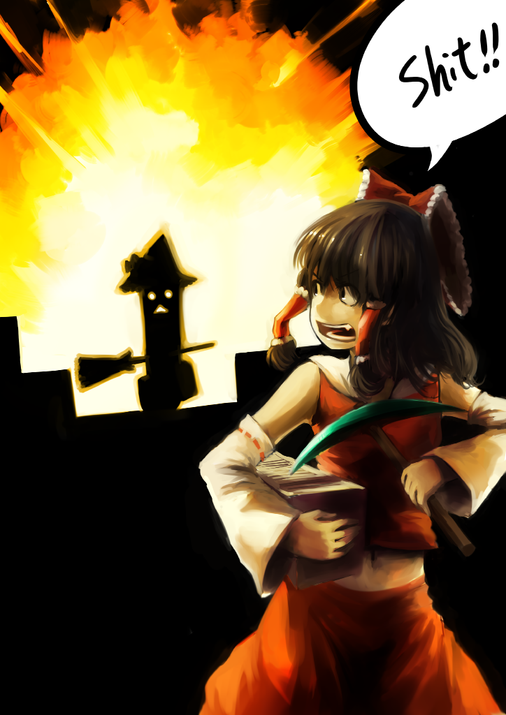 hakurei reimu, kirisame marisa, and creeper (touhou and 1 more) drawn by kare_huang