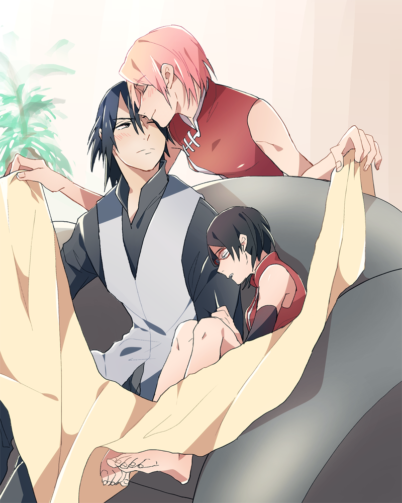 haruno sakura, uchiha sasuke, and uchiha sarada (naruto) drawn by mskm38_m