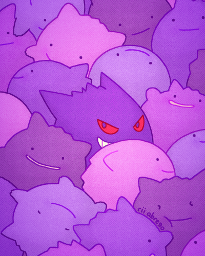 gengar, ditto, and transformed ditto (pokemon) drawn by rii_abrego