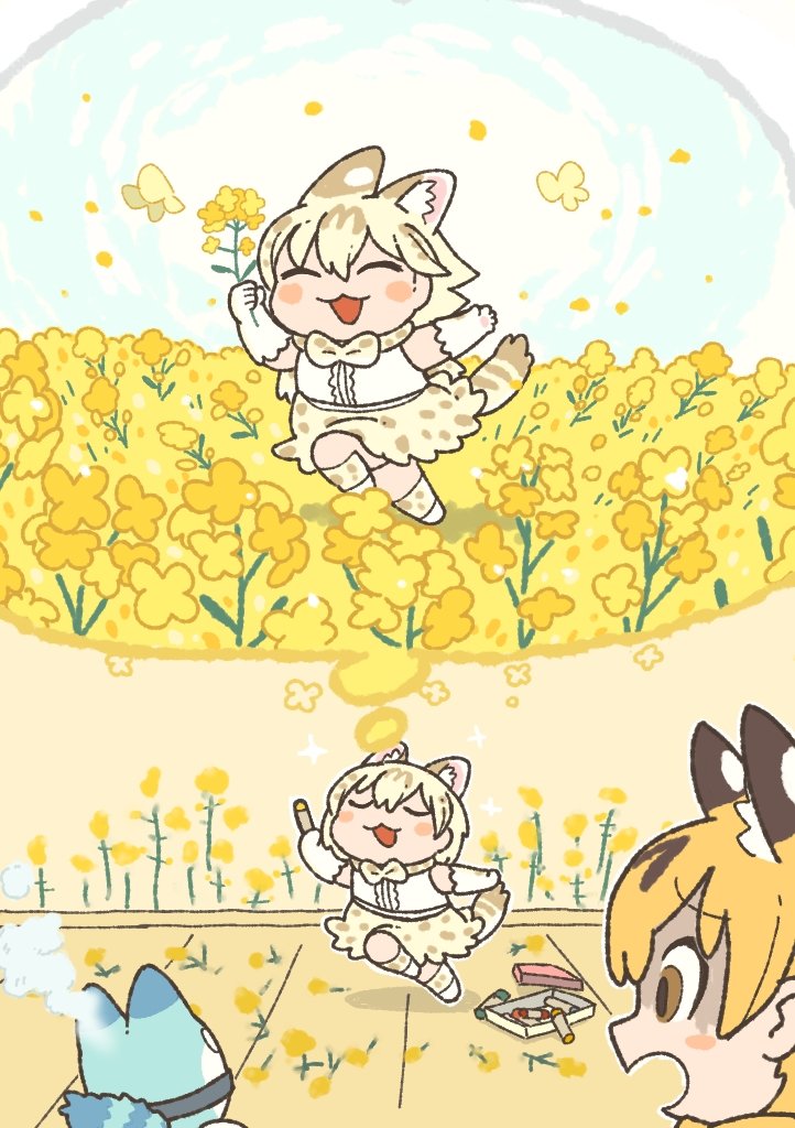 serval, lucky beast, and white serval (kemono friends) drawn by kuro_shiro_(kuro96siro46)