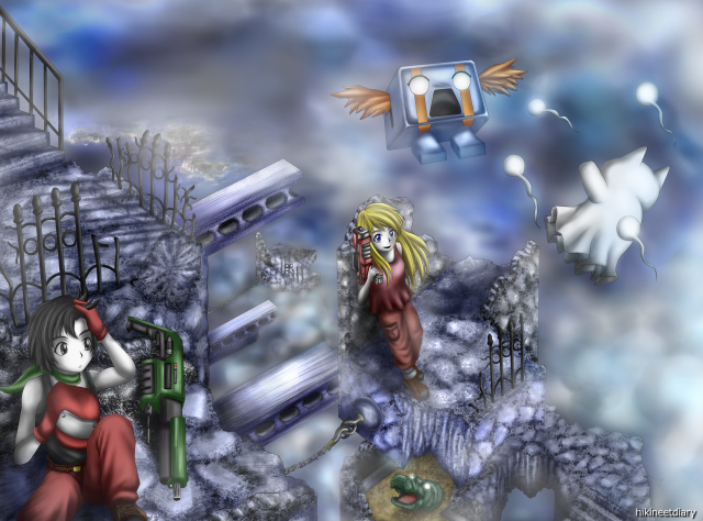 curly brace, quote, and balrog (cave story) drawn by hikky5