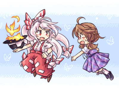 fujiwara no mokou and usami sumireko (touhou) drawn by pote_(ptkan)