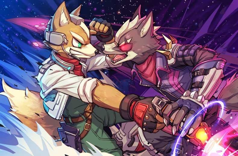 fox mccloud and wolf o'donnell (super smash bros. and 1 more) drawn by torio_(mocd1985)